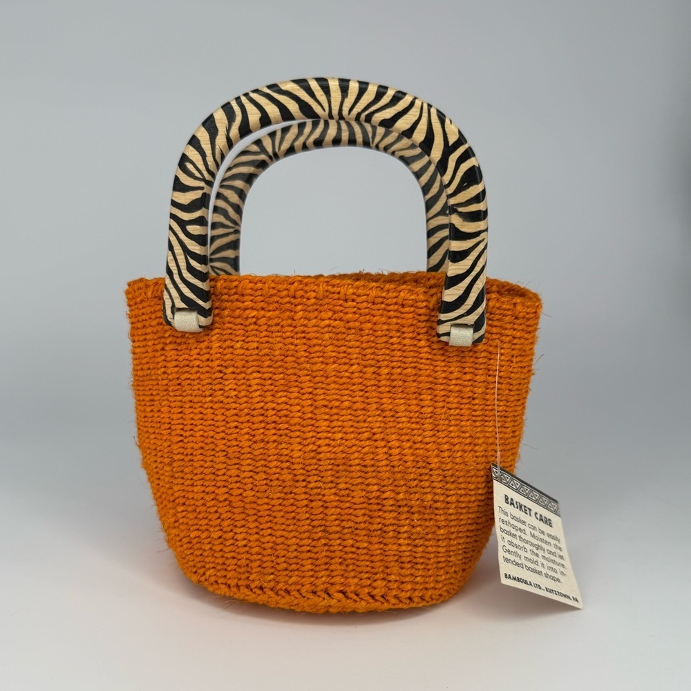 NWT Handwoven Bolga basket or bag in Sisal Orange and Zebra Combo